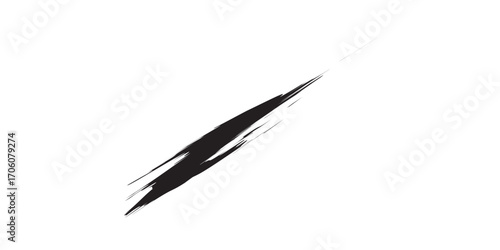 Dynamic Black Diagonal Brush Stroke with Rough Texture and Energetic Paint Splatter Effect.