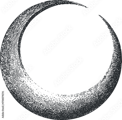 Crescent moon illustration with a textured design, ideal for celestial or mystical themes.