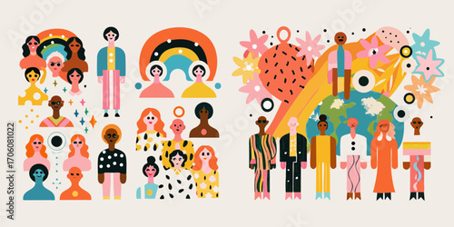 Diverse group of people with different skin tones and hairstyles celebrating diversity and inclusion