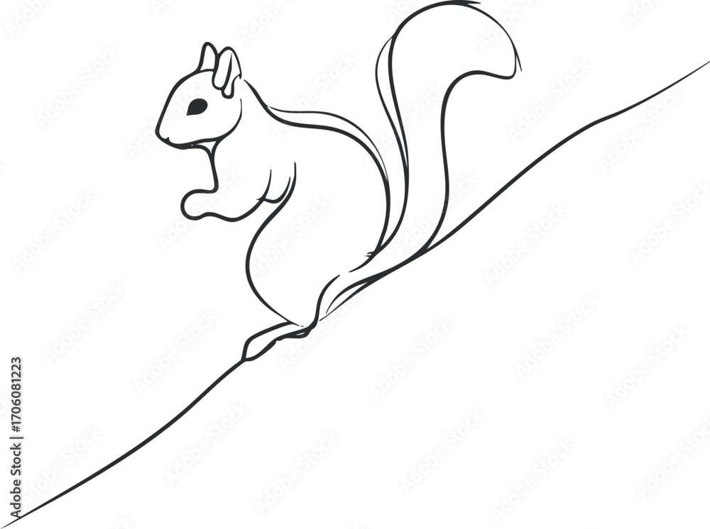 Obraz premium A simple line drawing of a squirrel in an animated pose climbing a slope.