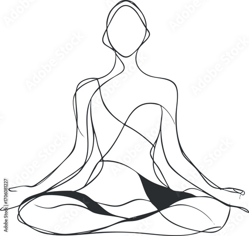 Simple line art of a meditator in a yoga pose promoting mindfulness and relaxation.