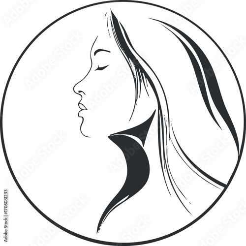 Stylized silhouette of a woman's profile showcasing beauty and elegance in minimalistic design.