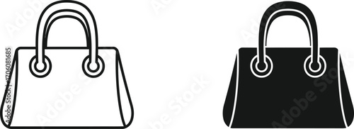 Handbag Icon Set, Simple Style Bag, Modern Handle, Stylish, Fashionable Accessory