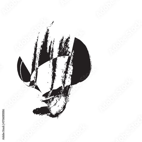 Abstract Black and White Brushstroke Art Form with Dynamic Curves.