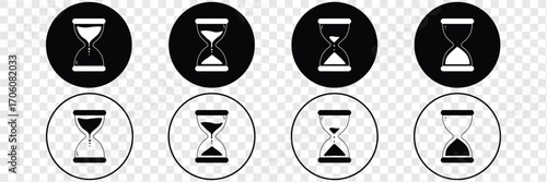 Sand watch icon set. Hourglass symbol. Waiting time concept. Vector illustration. Sand clock icon solid illustration, pictogram isolated on white design element. Flat vector graphic design elements.
