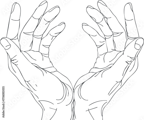 Open hands gesture symbolizing support and communication in a minimalist line art style.