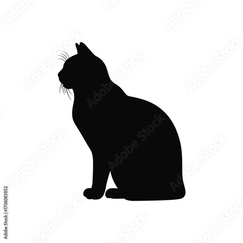 Contemplative Cat Silhouette Illustration of a Feline Sitting in Profile on White
