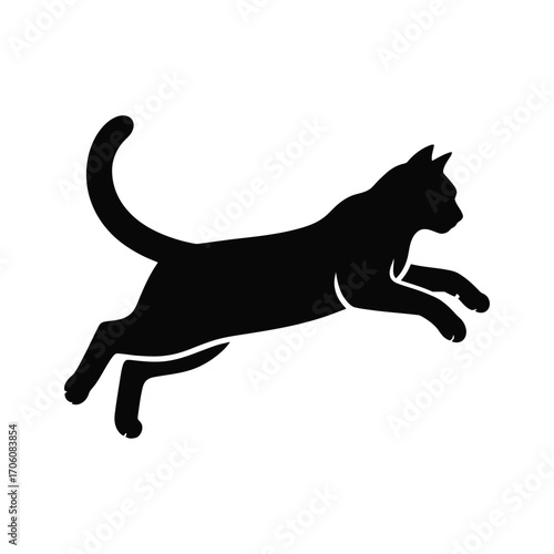 Dynamic Cat Silhouette Illustration of a Feline Leaping with Arched Back on White