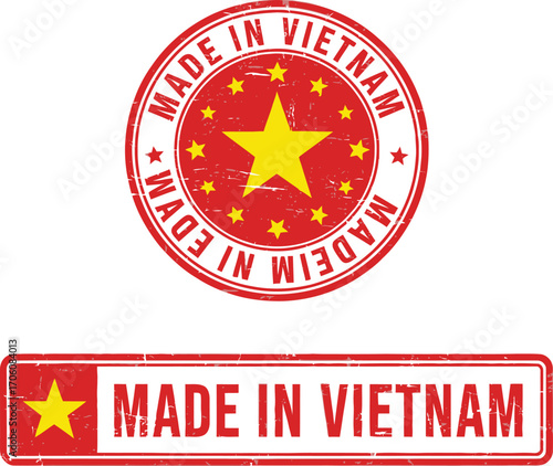 Made in Vietnam, Red Stamp Seal with Yellow Stars, Country of Origin, Isolated