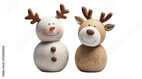 Cute ceramic reindeer Christmas decoration with fine details, holiday figurine on transparent png background. Ai generated