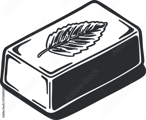 A detailed illustration of a butter block with a leaf design on top for culinary use.