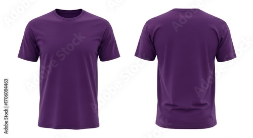 Blank purple t shirt front and back view mockup template.