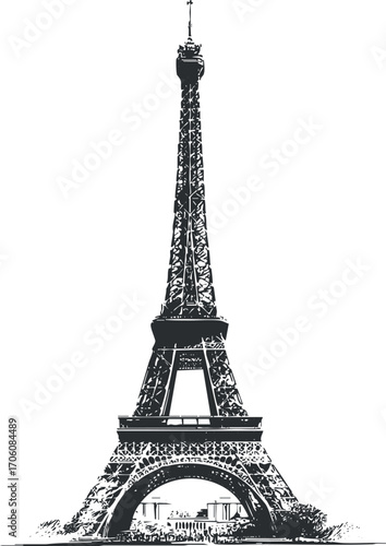 Black and white silhouette of the Eiffel Tower, a famous Paris landmark and architectural icon.