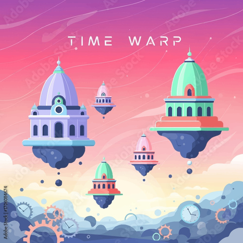 Floating Islands Time Warp Surreal Vector Illustration