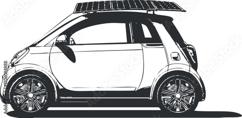 A compact electric car featuring a solar panel on the roof showcasing sustainable urban transportation.