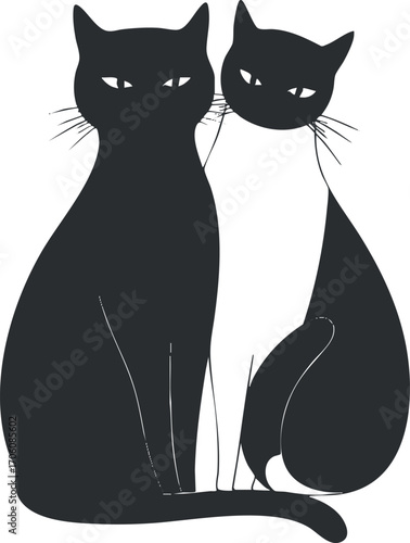 Stylized silhouette of two cats in a minimalist design perfect for home decor and cat lovers.