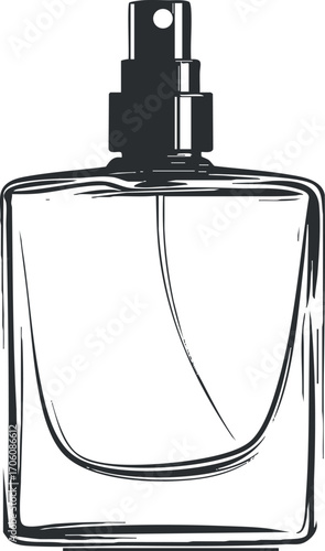 A stylish and elegant illustration of a perfume bottle with a spray nozzle.