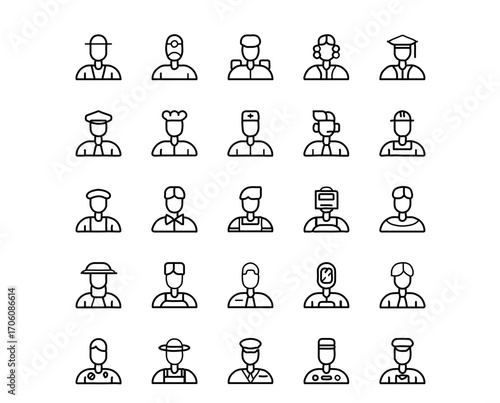 Diverse professional avatars represent various careers and job roles with clean, modern line art style