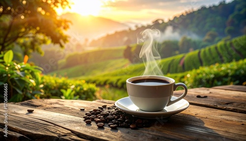 Wallpaper Mural Morning Coffee in Tea Plantation Sunrise Torontodigital.ca