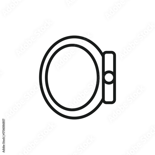 A line drawing depicts a round watch with a simple band on a white background