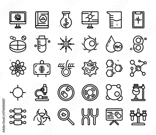 Modern science icons offer clear visuals for research, health, and technology concepts