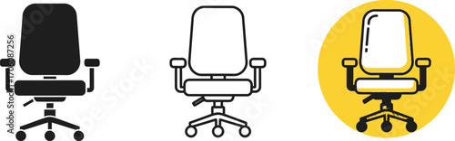 Office Chair Icons Set, Ergonomic Design, Adjustable, Rolling,