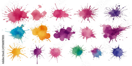Set of colorful abstract watercolor splash brush strokes vector background. Colors watercolor paint stains vector texture background.	

