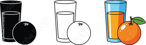 Orange Fruit and Tall Glass in Monochrome and Color Variations on White Background