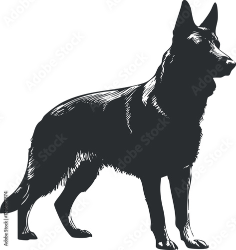 Stylized silhouette illustration of a standing dog emphasizing loyalty and companionship.