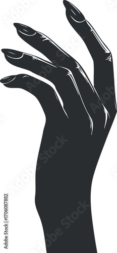 Artistic silhouette of a hand gesturing with elegant fingers in a black design.