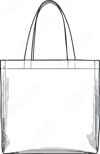 A minimalist outline illustration of an empty tote bag suitable for design purposes.