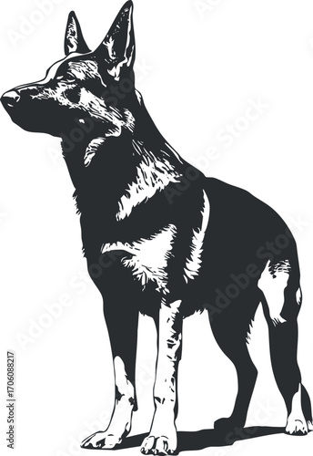A stylized silhouette illustration of a standing dog showcasing elegance and strength.