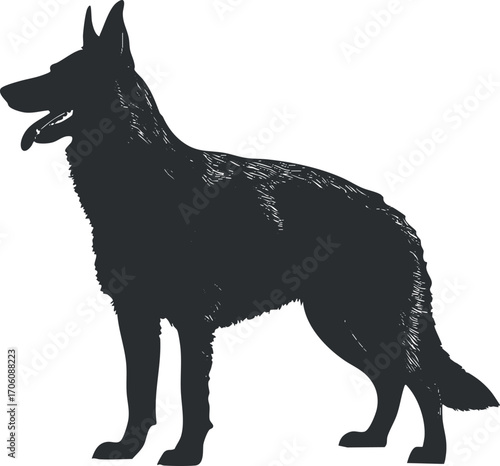 Silhouette of a standing black German Shepherd dog showcasing loyalty and strength.