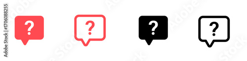 question mark icon button in speech bubble. faq sign, customer support and support sign or ask and help signs with red question icon symbol - Frequently Ask Question vector Illustration