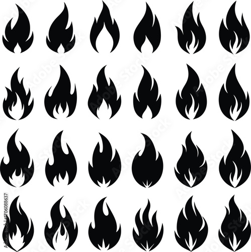Collection of stylized flame icons in various colors and styles for design projects