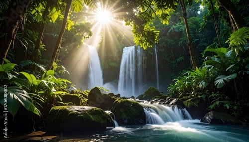 Wallpaper Mural Sunlit Waterfall in Lush Tropical Paradise Torontodigital.ca