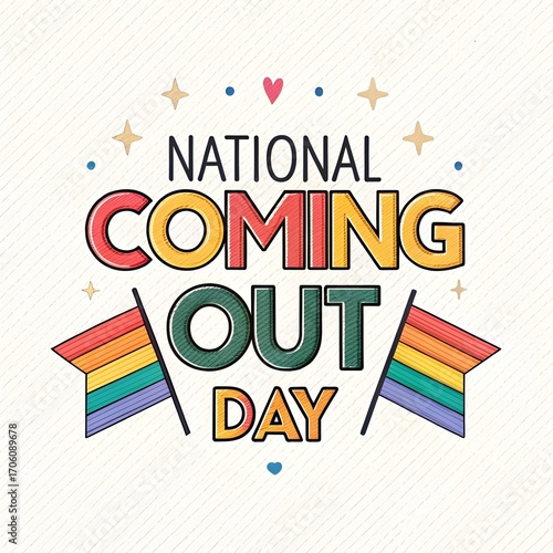National Coming Out Day rainbow pride text design for LGBTQ+ awareness