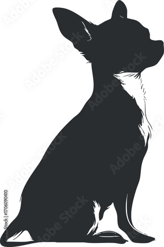 A silhouette of a chihuahua dog sitting in profile showcasing its cute features and posture.