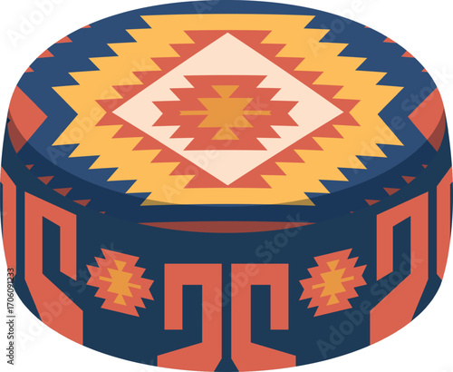 Round soft pillow oriental print
