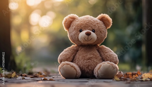 Wallpaper Mural Brown Teddy Bear In A Sitting Position. A Plush Toy With Soft Fur And A Cute Face, Perfect For Cuddling And Displaying. Torontodigital.ca