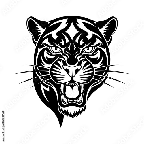 Angry jaguar face feline predator mammal wildcat silhouette vector illustration