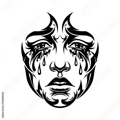 Crying woman tears face sorrow grief emotion abstract silhouette vector illustration