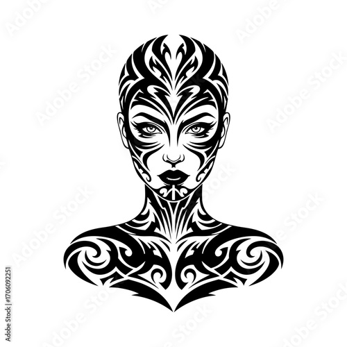 Woman face tribal tattoo pattern design silhouette vector illustration
