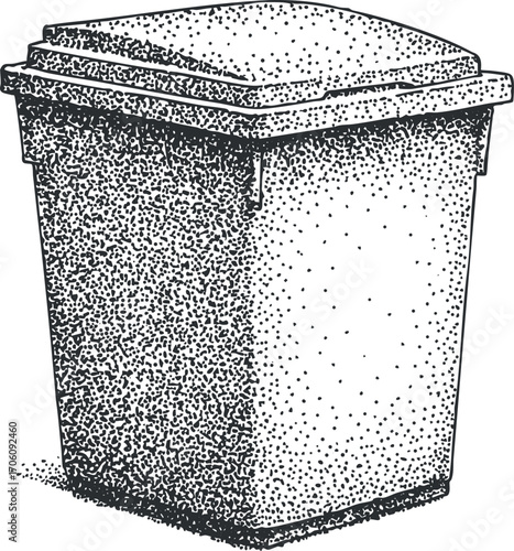 Illustration of a detailed trash bin with a lid for waste disposal and recycling.