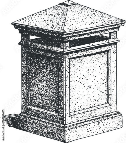 A decorative outdoor trash bin designed for urban and public spaces to manage waste.