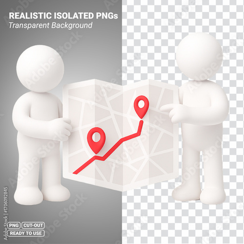 3D Navigation Map with Route and Location Pins Transparent PNG file ready to be used.