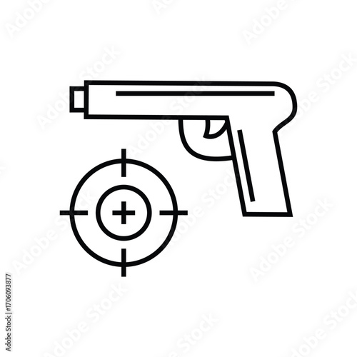 Black and white drawing of a gun with a crosshair aiming target