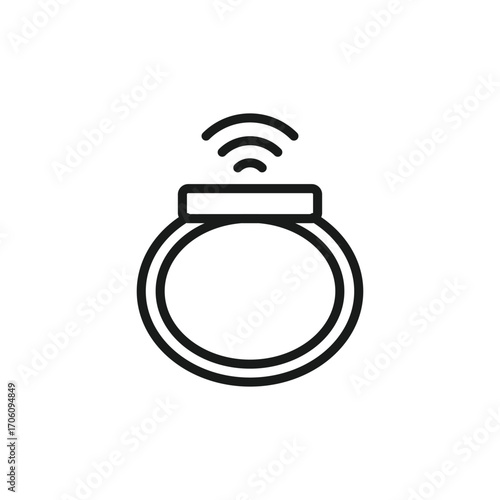 Black outline of a smartwatch with curved lines suggesting a signal or wireless connection above the watch face