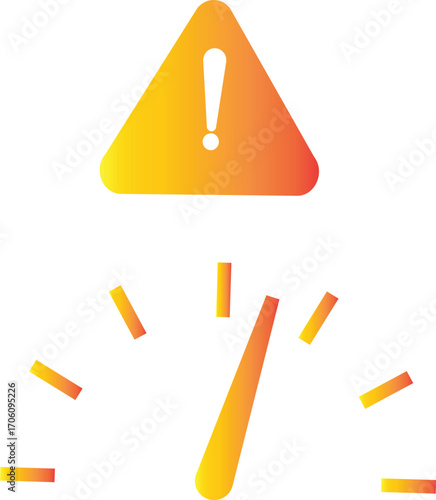 Exclamation warning sign with speedometer icon, performance risk alert, pressure hazard caution, danger speed control symbol transparent background
