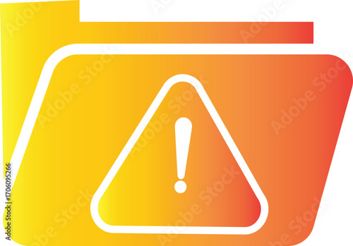 Folder with warning sign icon, file storage risk alert, document hazard caution, data safety issue danger management symbol transparent background